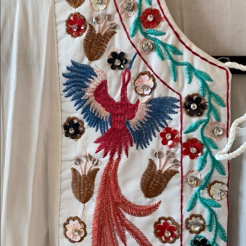 White Embroidered Tassel-Tie Open Front Top M‎ - Picture 7 of 14
